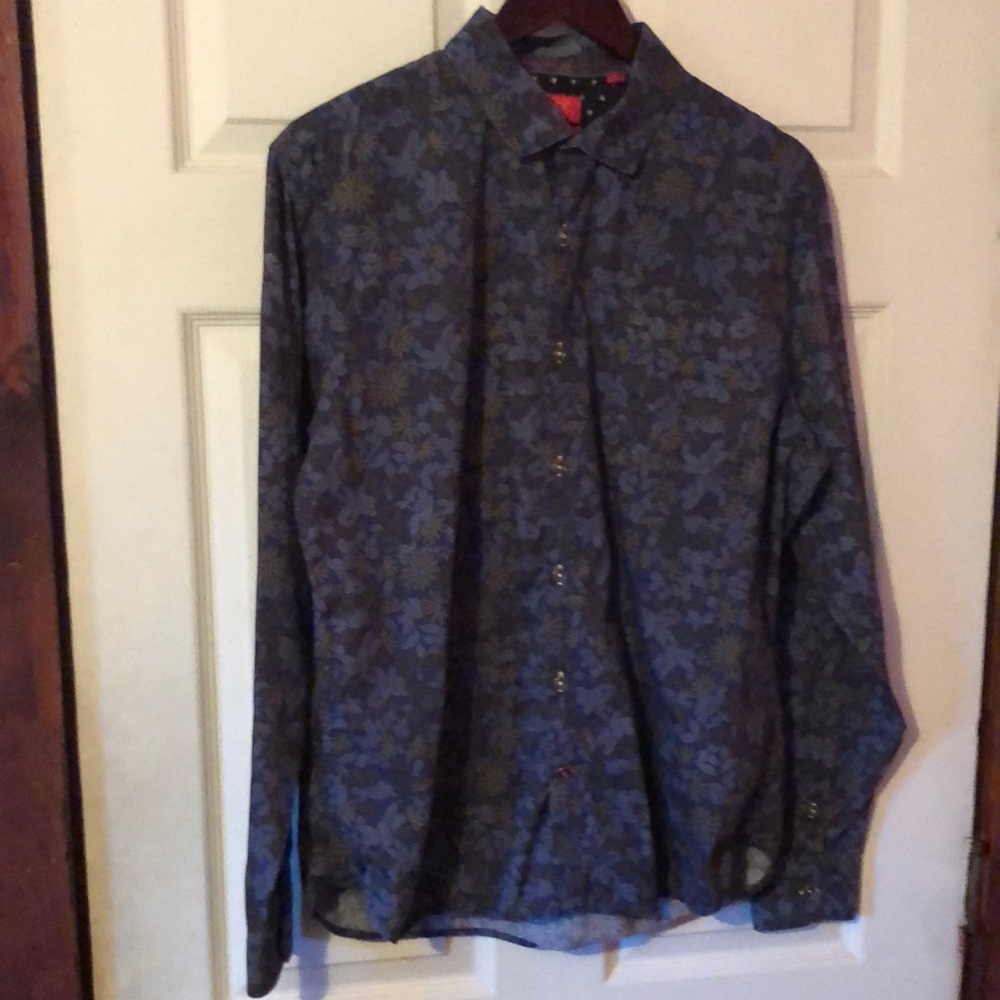 Bruno Blue Floral Print Pocket Long Sleeve Button Down Shirt Mens Large L - Picture 1 of 12